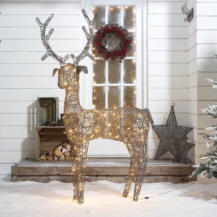 Zipcode Design Battery or Mains Operated Outdoor PVC Rattan Reindeer Christmas Figurine